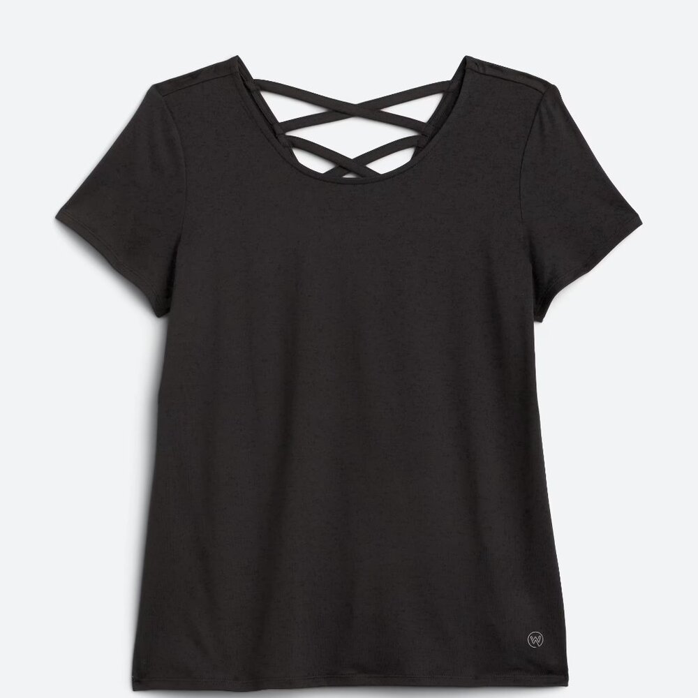 We Wander WeFlex Audrina Cross Back Performance T-Shirt – Size L, Black
